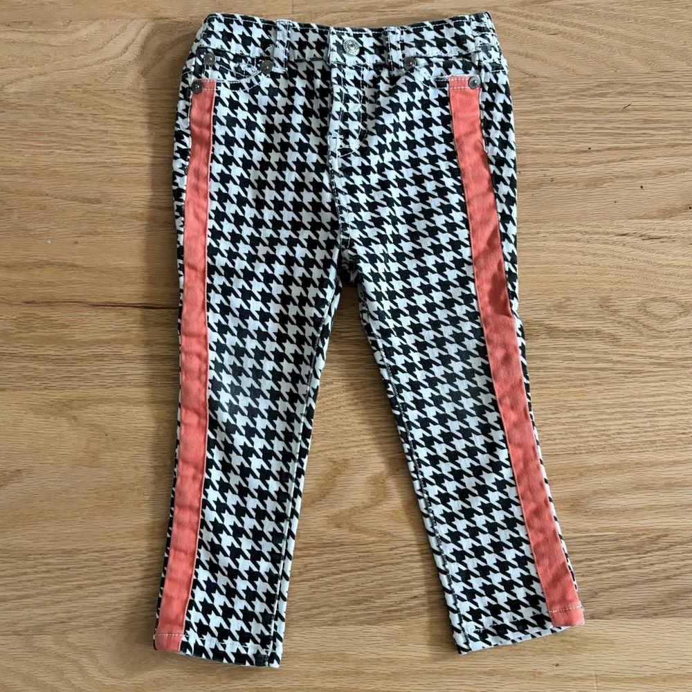 7 For All Mankind jeans - houndstooth print w/ orange tuxedo stripes - 24 months